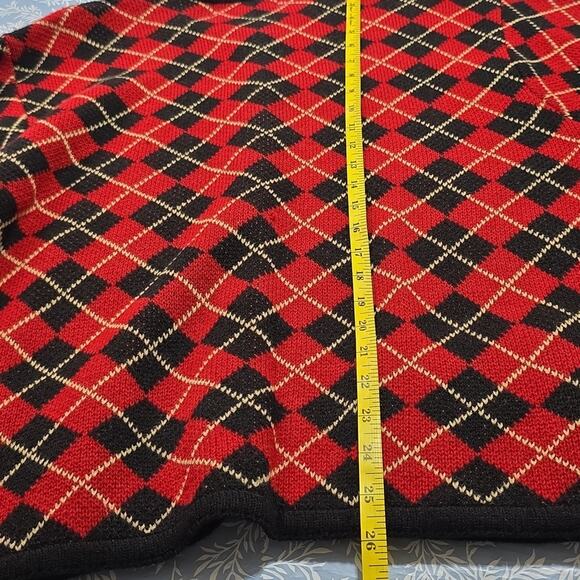 Crystal-Kobe Vintage Sz XL Red Black Argyle Gold Button Pockets Cardigan Sweater - Picture 10 of 13